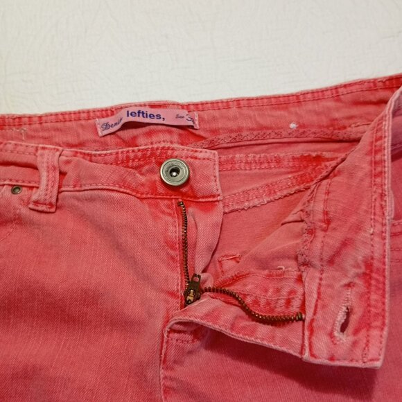 Lefties Shorts Denim Womens Coral Red Frayed Hem - Picture 3 of 8